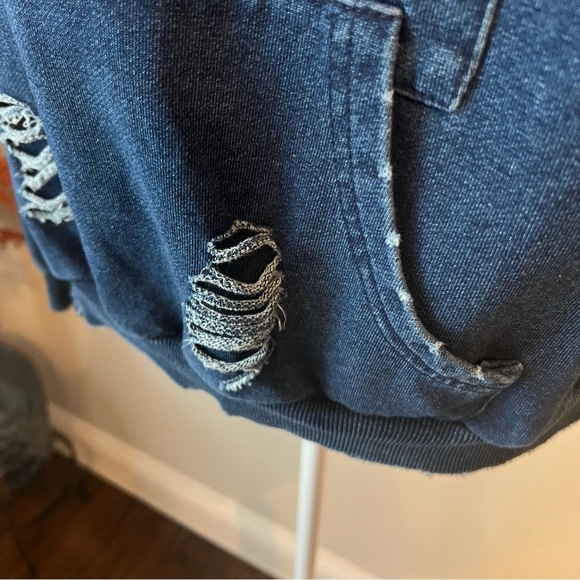 NWOT POL Distressed Hoodie - Blue - Picture 3 of 6